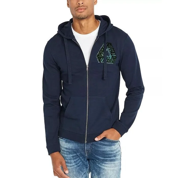 men's hoodies with pockets -Buffalo David Bitton Men's Fugreen Zip Front Hoodie Navy Size Medium