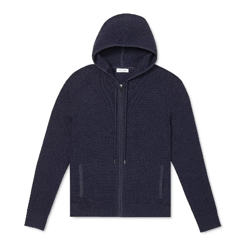 stylish men's hoodies -Calvin Klein Men's Regular Fit Textured Full Zip Hoodie Blue Size X-Large