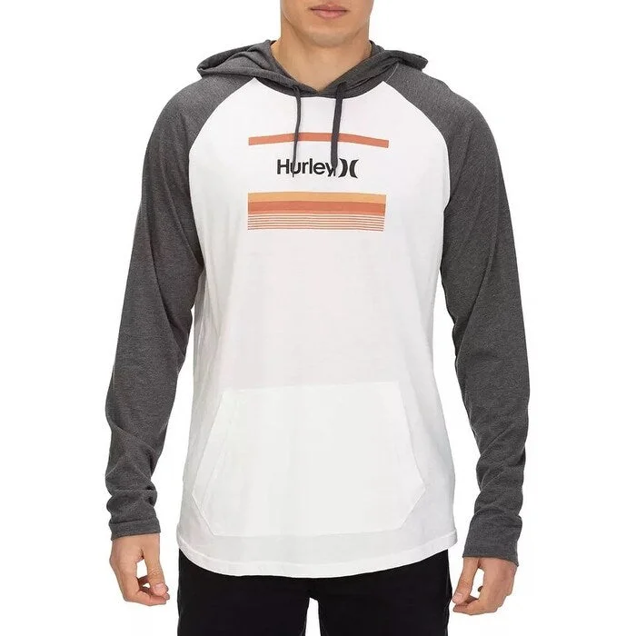 men's soft sweatshirts -Hurley Men's Color Bars Logo Graphic Hoodie Grey Size Medium