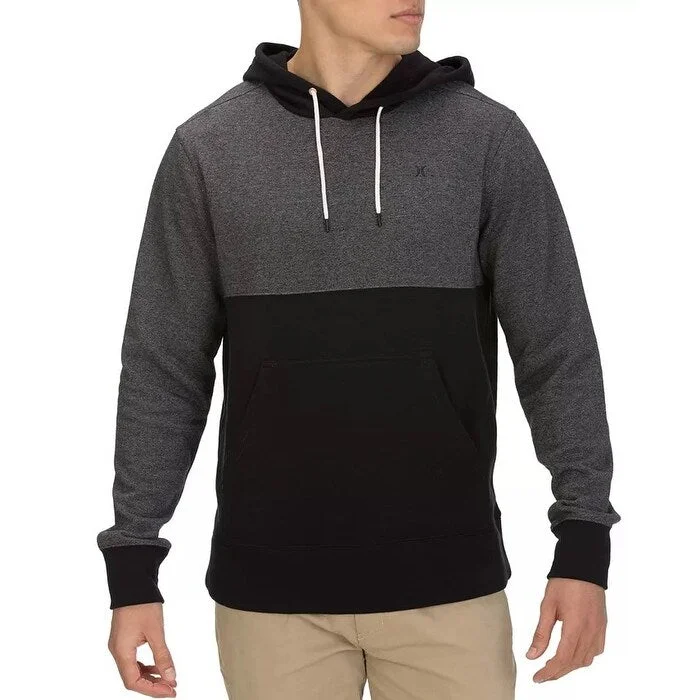 graphic sweatshirts for men -Hurley Men's Crone Textured Colorblock Hoodie Charcoal Size Medium