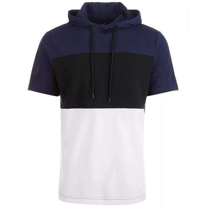 high-quality sweatshirts for men -Ideology Men's Colorblocked Short Sleeve Hoodie Blue Size X-Large