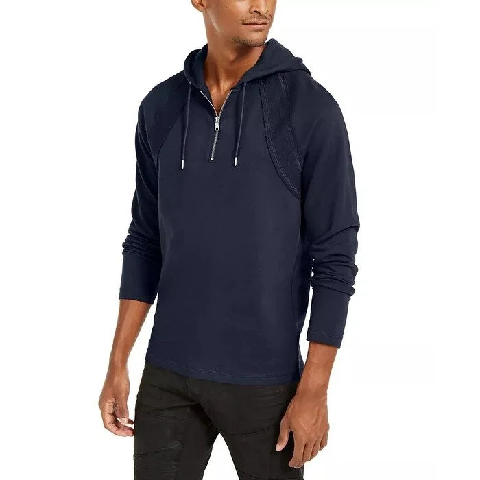 men's oversized sweatshirts -INC International Concepts Men's Pieced Quarter-Zip Hoodie Blue Size M - Medium