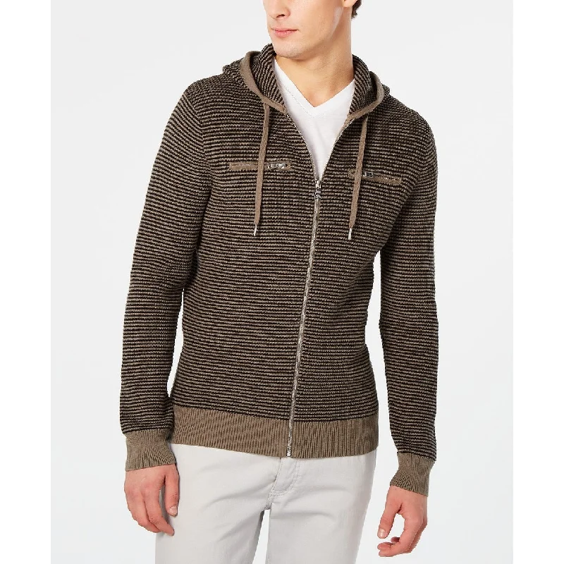 men's long sleeve sweatshirts -INC International Concepts Men's Textured Zip-Front Hoodie Brown Size Medium