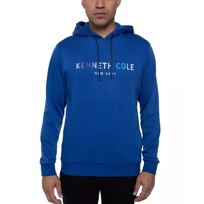 men's fleece-lined sweatshirts -Kenneth Cole Reaction Men's Rainbow Logo Hoodie Blue Size Large