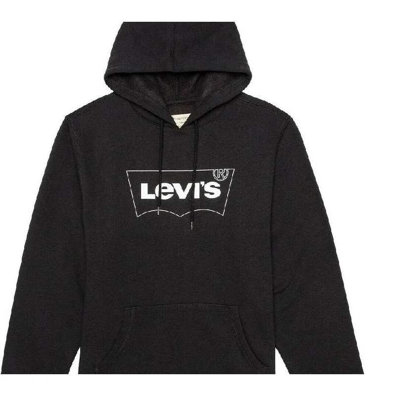 seasonal hoodies for men -Levi's Men's Burndlen Fleece Logo Hoodie Black Size 2 Extra Large