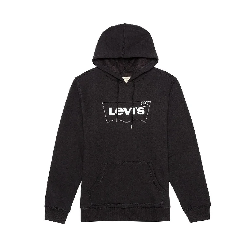 minimalist sweatshirts for men -Levi's Men's Burndlen Fleece Logo Hoodie Black Size Large