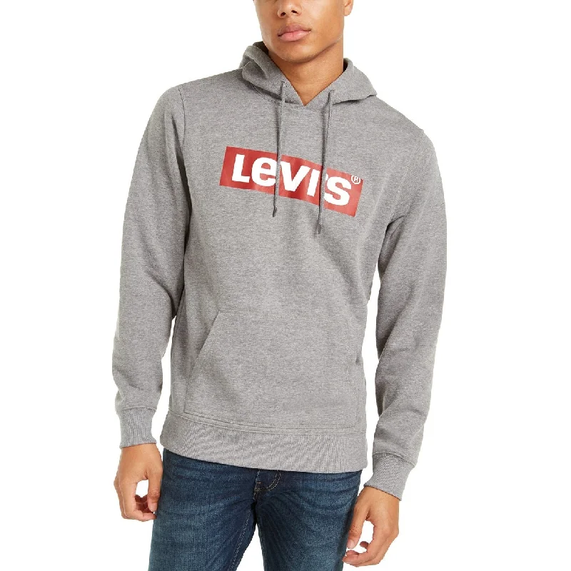 fleece sweatshirts for men -Levi's Men's Burndlen Fleece Logo Hoodie Gray Size Large