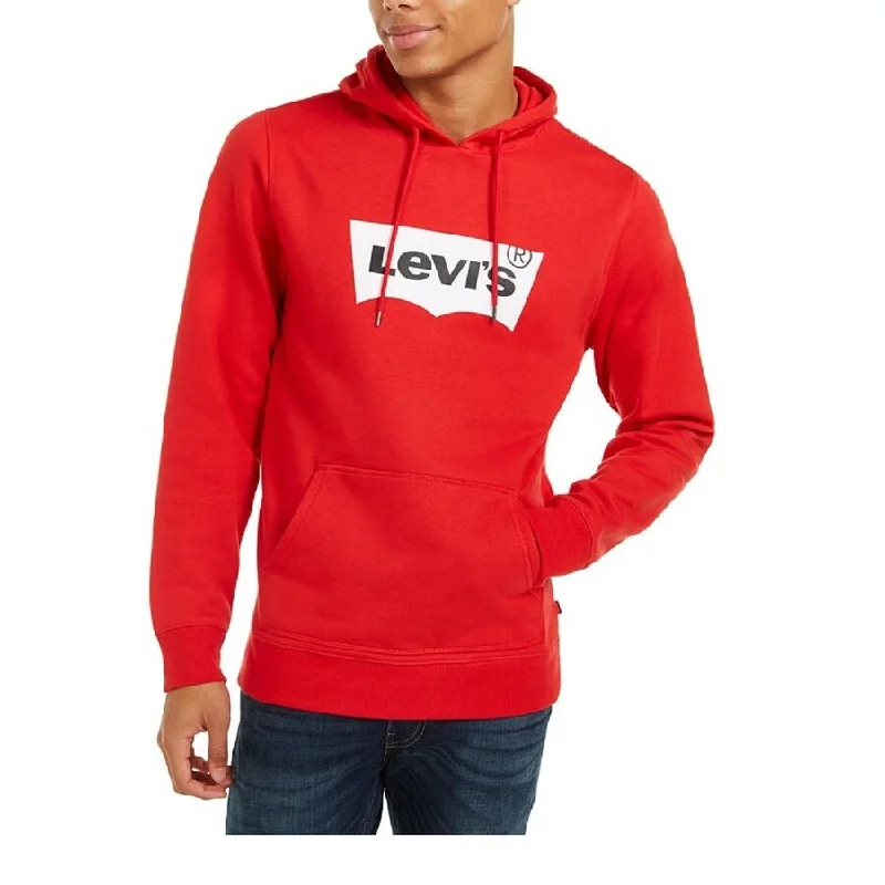 fleece hoodies for men -Levi's Men's Burndlen Fleece Logo Hoodie Medium Red Size Extra Large