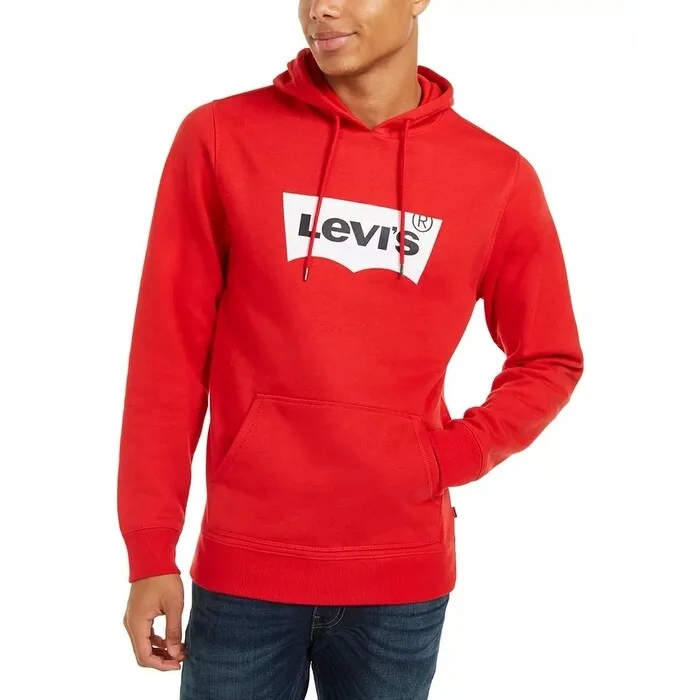 men's athletic hoodies -Levi's Men's Burndlen Fleece Logo Hoodie Red Size XX-Large