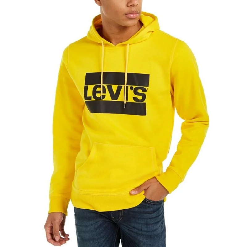 athletic-inspired sweatshirts for men -Levi's Men's Burndlen Fleece Logo Hoodie Yellow Size XX-Large - XXL