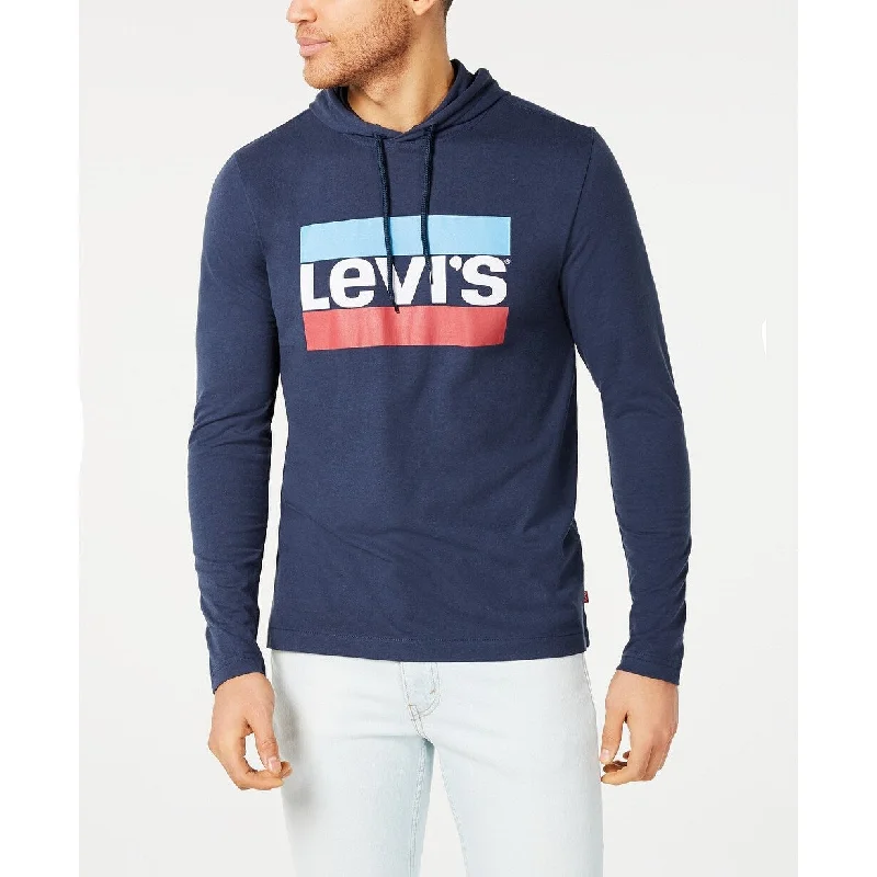 modern hoodies for men -Levi's Men's Evans Logo Graphic Hoodie Bright Blue Size Extra Large