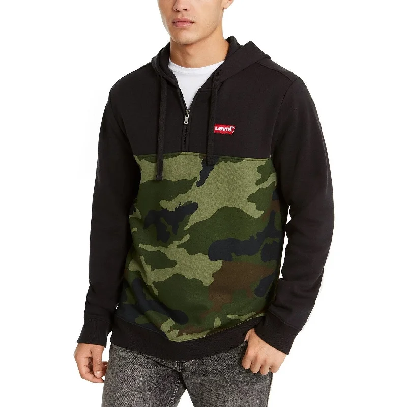 black hoodies for men -Levi's Men's Patrick Camo Black Quarter-Zip Hoodie Dark Gray Size S - Small