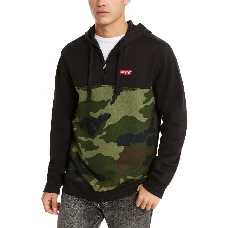 plain hoodies for men -Levi's Men's Patrick Camo Block Quarter-Zip Hoodie Green Size Large