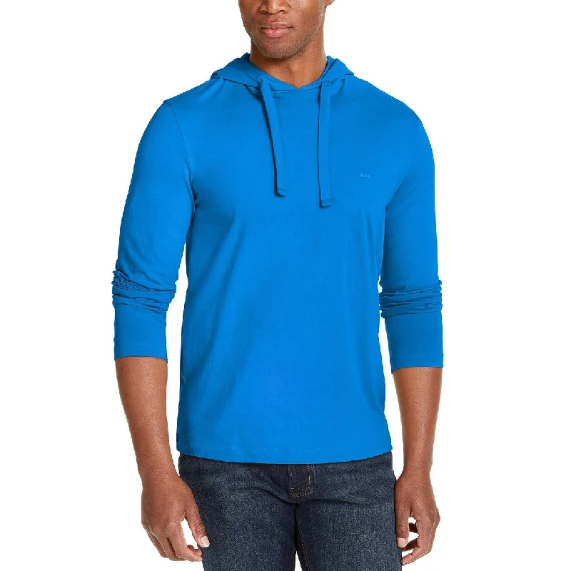 men's graphic sweatshirts -Michael Kors Men's Luxe Cotton Lightweight Hoodie Blue Bgeoverflw Size Extra Large - X-Large