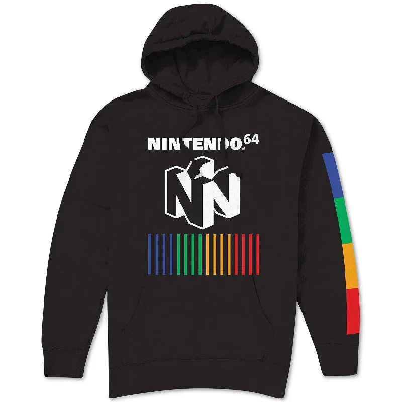 hoodies for men for working out -Nintendo 64 Color Bars Men's Graphic Hoodie Black Size Large