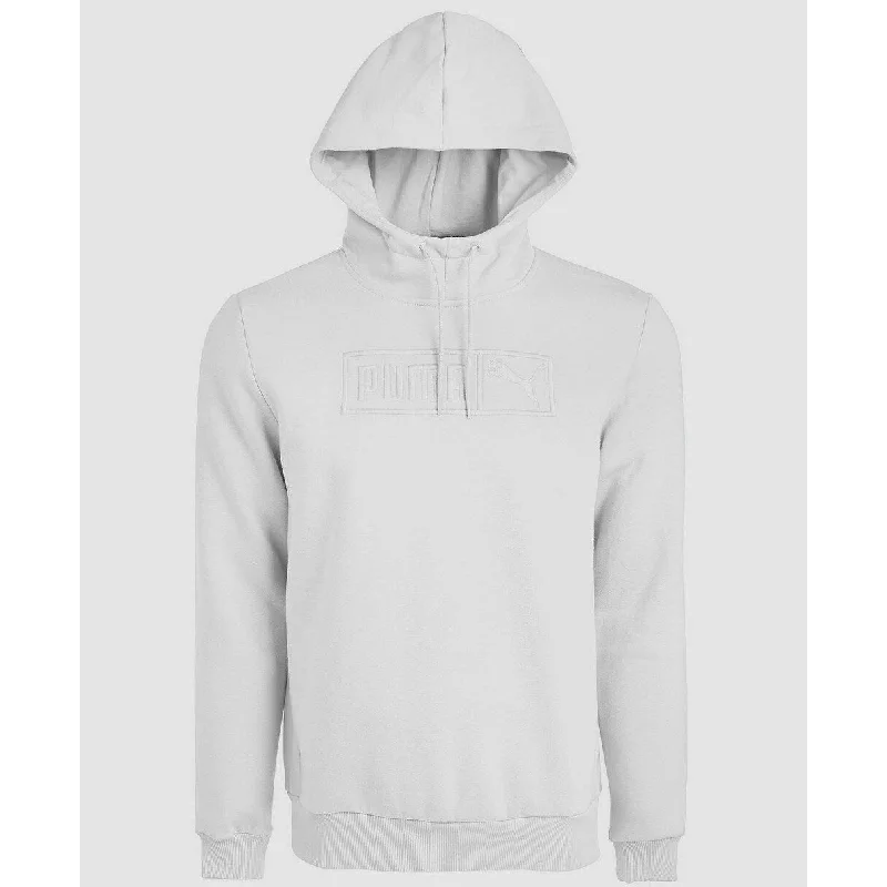 trendy pullover hoodies for men -Puma Men's Embroidered-Logo Fleece Hoodie White Size Extra Large - XL