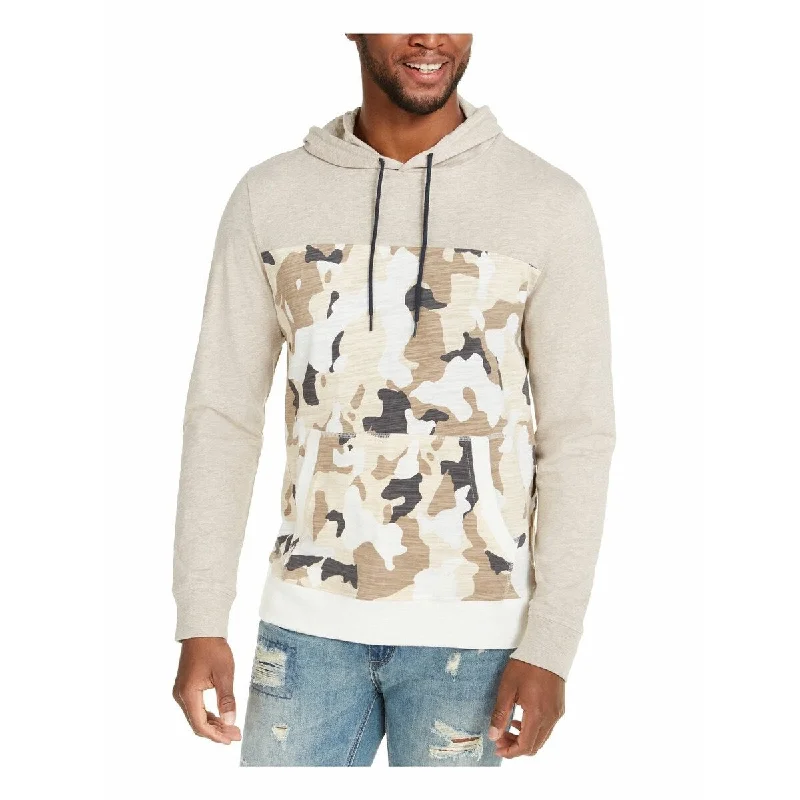 hoodies for men with pockets -Sun + Stone Men's Camo Blocked Hoodie Beige khaki Size Small