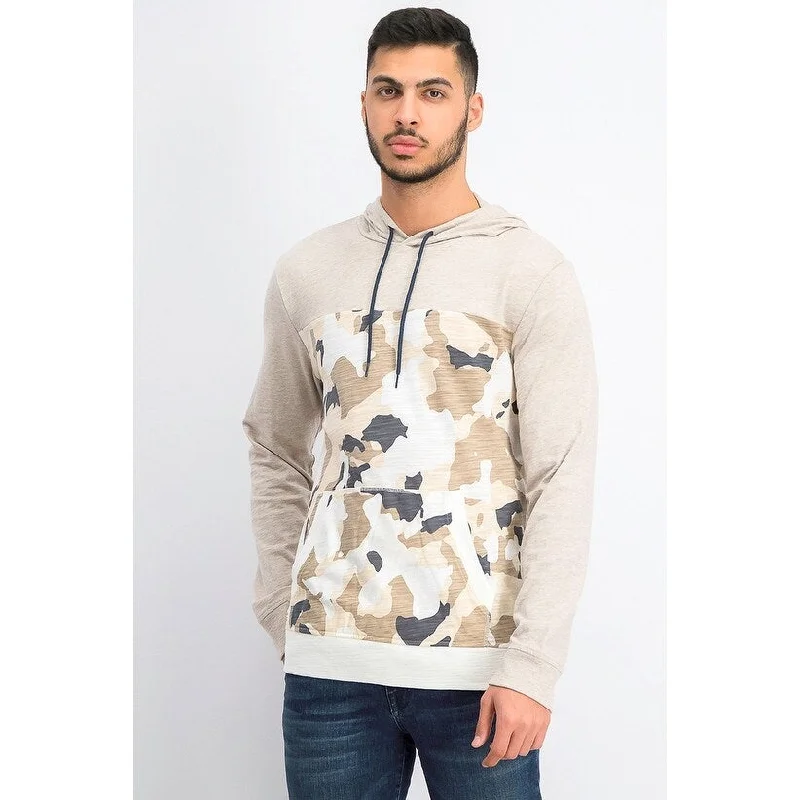 men's hoodies for outdoor activities -Sun & Stone Men's Camo Blocked Hoodie Beige Size Medium