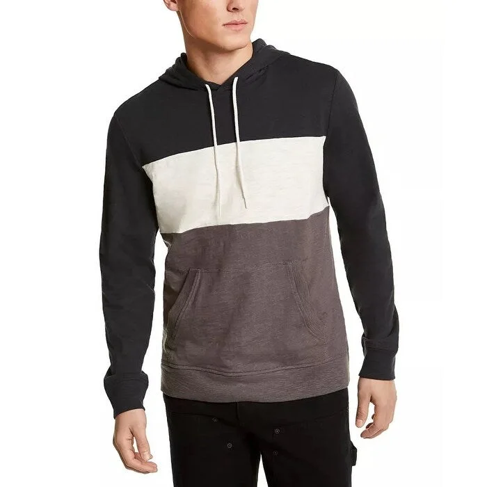 men's hoodies for gym -Sun + Stone Men's Colorblocked Hoodie Black Size X-Large