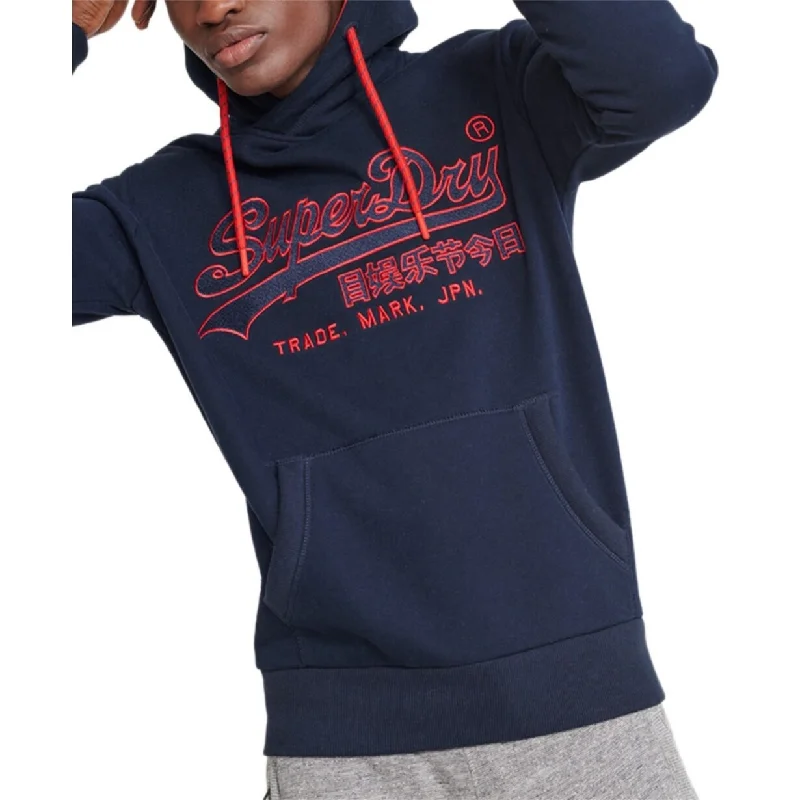 men's athletic hoodies -Superdry Men's Downhill Racer Logo Hoodie Blue Size Large