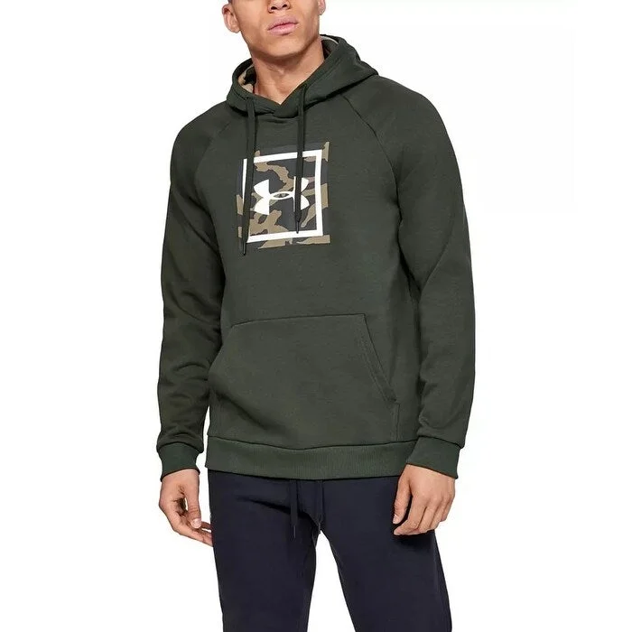 workout hoodies for men -Under Armour Men's Rival Fleece Printed Hoodie Baroque Green Size Small