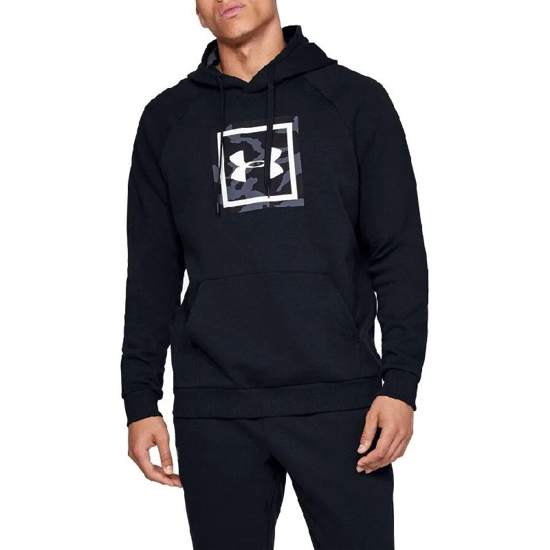 fashion sweatshirts for men -Under Armour Men's Rival Fleece Printed Hoodie Pitch Gray/White Black Size Medium