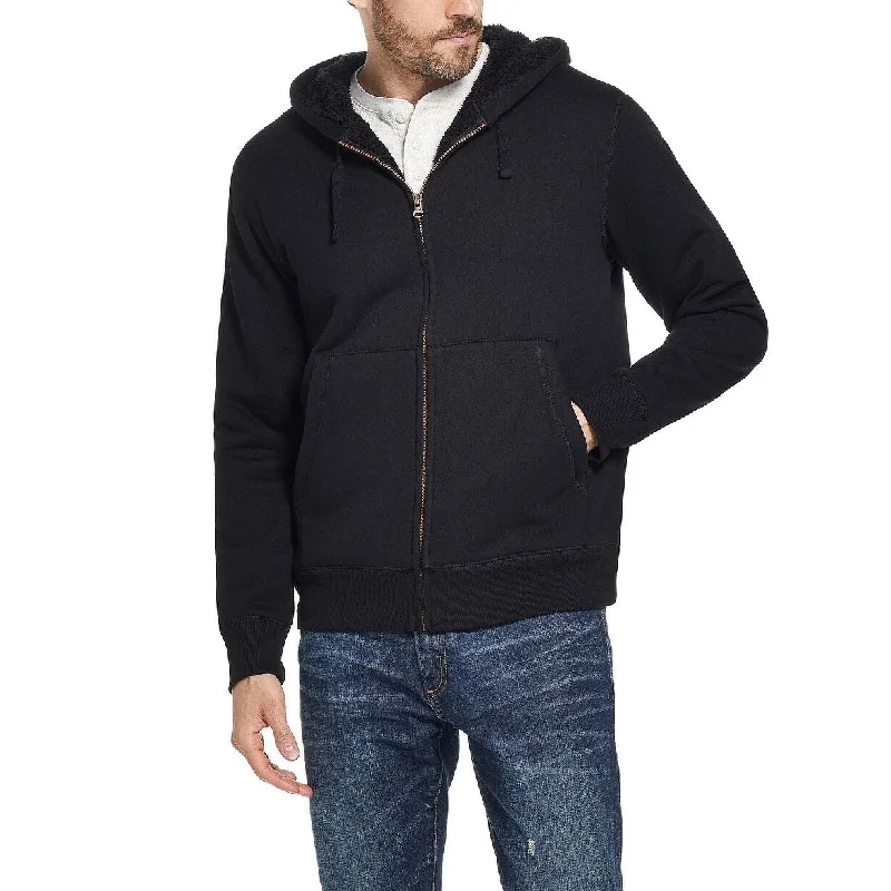 men's trendy hoodies -Weatherproof Men's Fleece Lined Hoodie Black Beauty Size Large