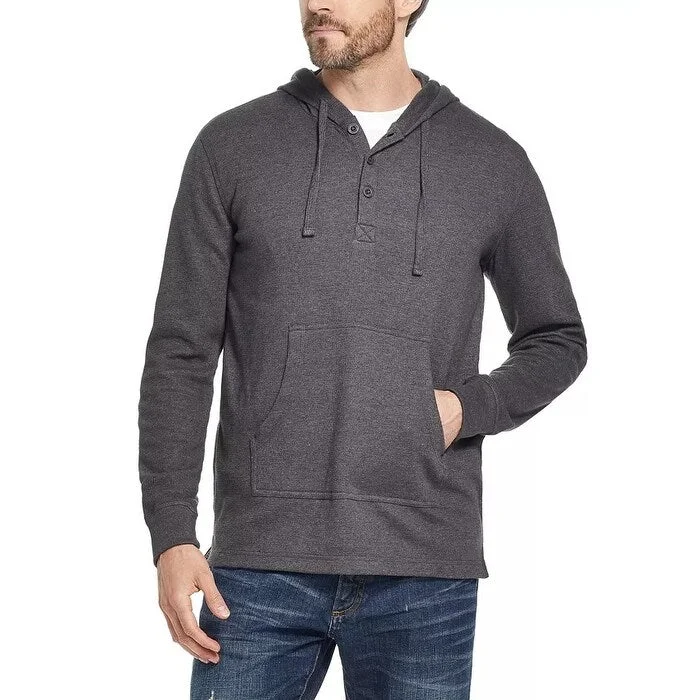 cotton hoodies for men -Weatherproof Vintage Men's Textured Henley Hoodie Black Size Large