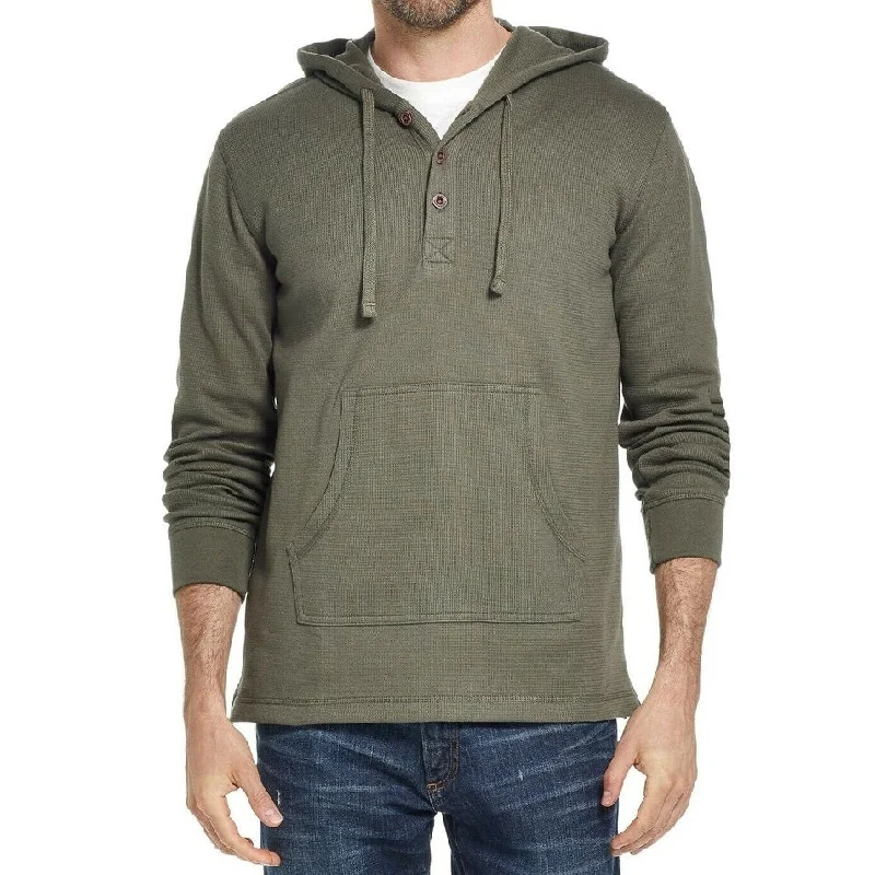 men's long sleeve hoodies -Weatherproof Vintage Men's Textured Henley Hoodie Green Size XX-Large - XXL