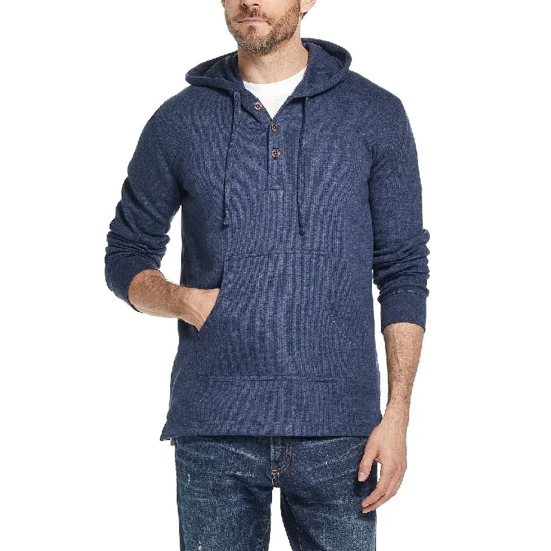 custom sweatshirts for men -Weatherproof Vintage Men's Textured Henley Hoodie Navy Size Medium