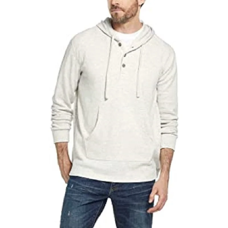 cool sweatshirts for men -Weatherproof Vintage Men's Textured Henley Hoodie White Size Large