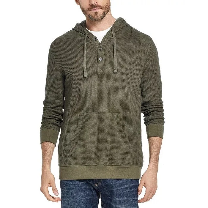 stylish men's hoodies -Weatherproof Vintage Men's Waffle Knit Thermal Hoodie Green Size Large