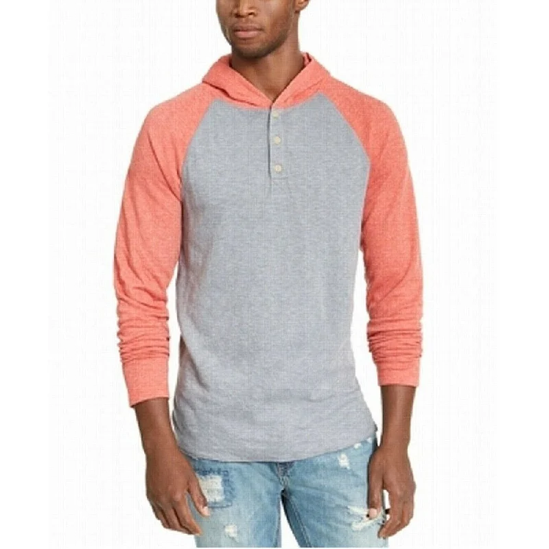 zip-up sweatshirts for men -American Rag Men's Double Knit Hoodie Orange/ Grey Size Medium