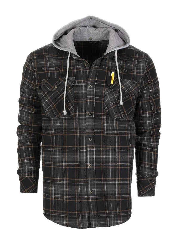 men's crewneck hoodies -Men's Removable Hoodie Flannel Shirt