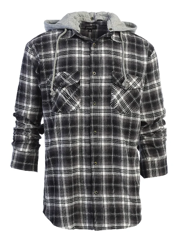 sports sweatshirts for men -Men's Removable Hoodie Flannel Shirt, Size L