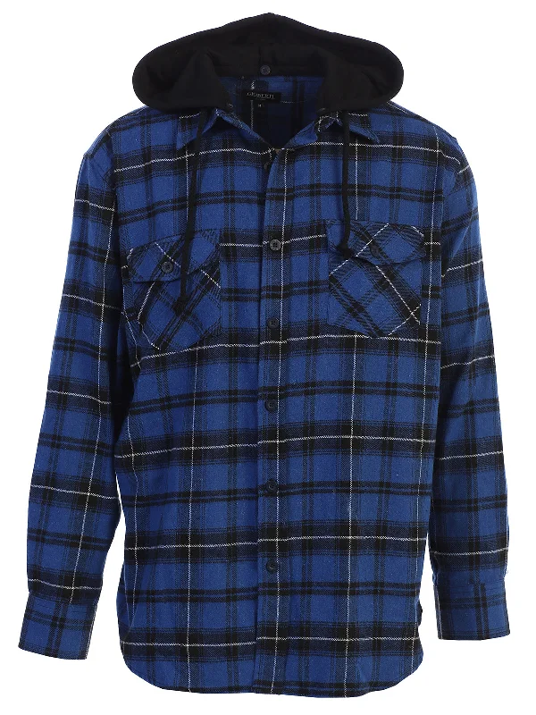 comfortable workout hoodies -Men's Removable Hoodie Flannel Shirt, Size S