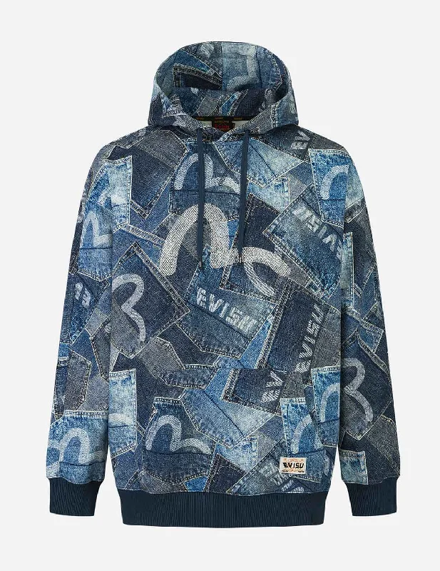 men's trendy hoodies -Allover Seagull Pocket  Print Loose Fit Hoodie