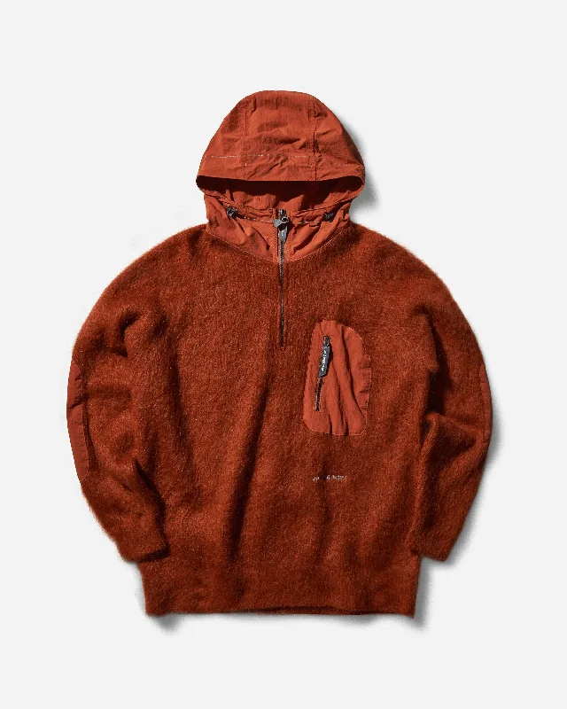 pullover hoodies for men -Men's Mohair Wool Knit Hoodie Orange