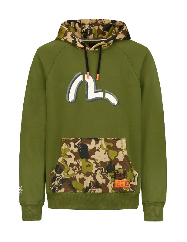 men's printed hoodies -Color-blocking Seagull Print Hoodie