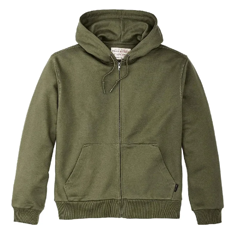 men's winter sweatshirts -Filson Prospector Full Zip Hoodie 13Oz Cotton Blend Fleece Olive Drab