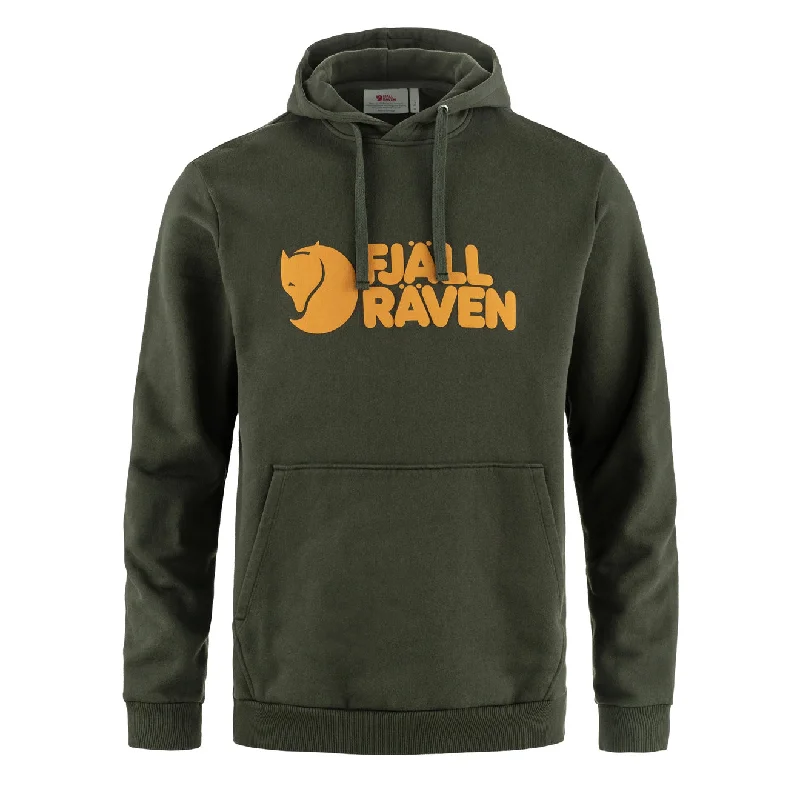 hoodies for men with pockets -Fjallraven Logo Hoodie Deep Forest