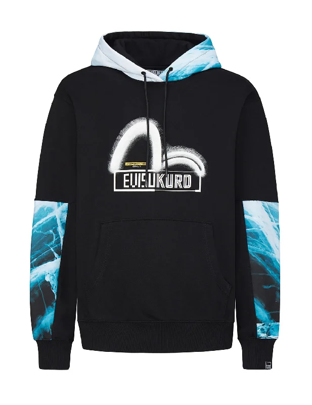 men's hoodies with logo -Glacier Print Panel Hoodie