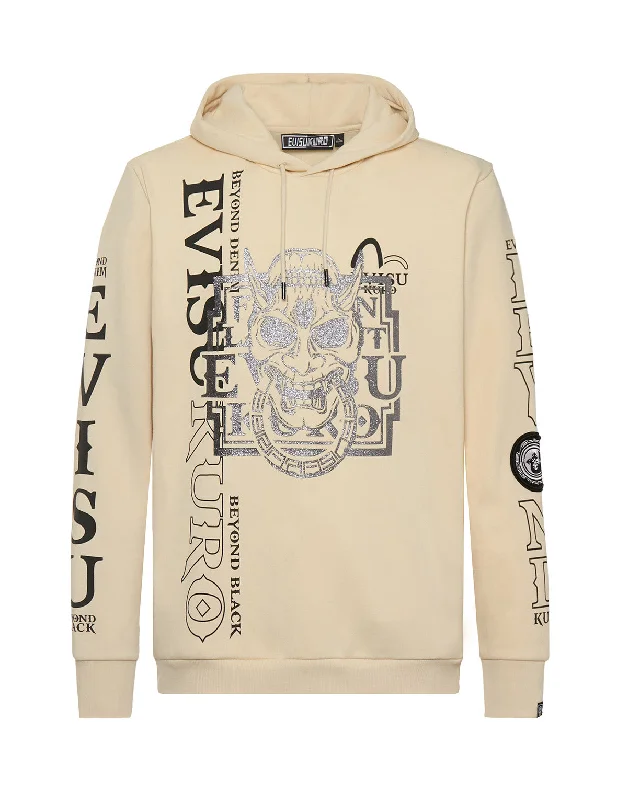 men's hoodies for outdoor activities -Glittery Hannya Skull Hoodie with Kamon Badge