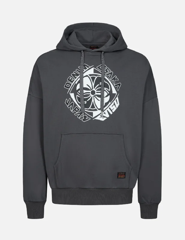 graphic sweatshirts for men -Kamon Print Loose Fit Hoodie