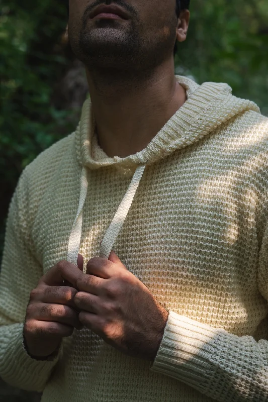 workout hoodies for men -Knitted Hoodie in Cream