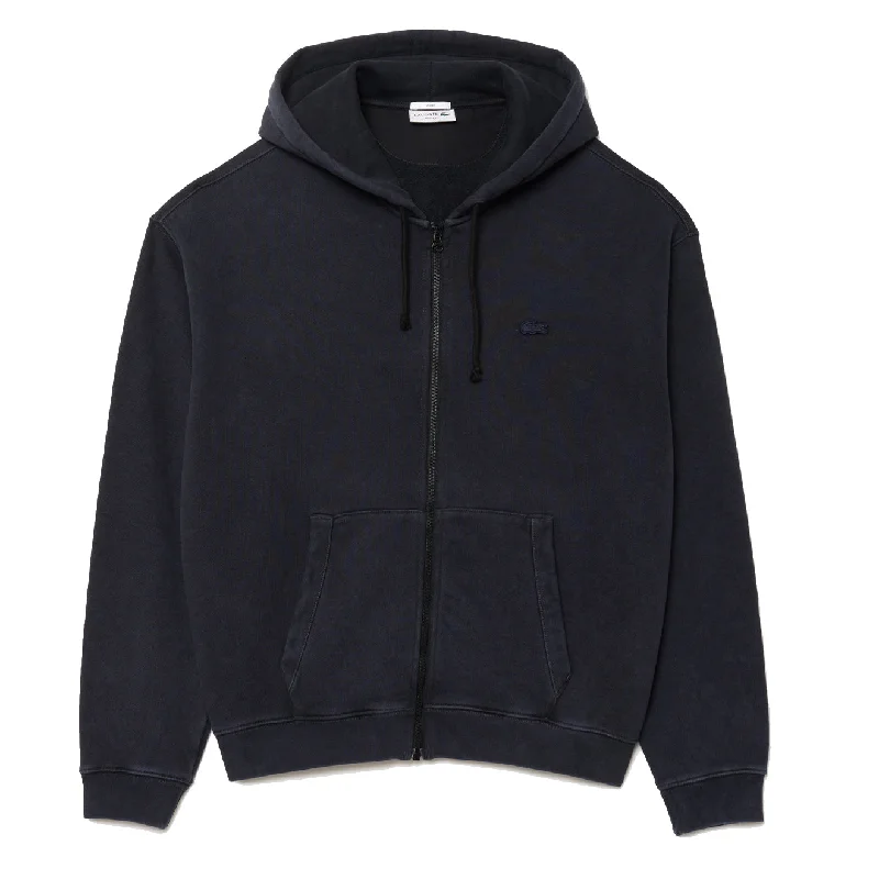 trendy hoodie sweatshirts -Lacoste Loose Fit Washed Effect Hoodie Black