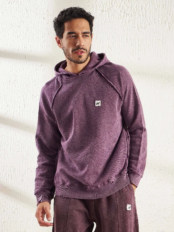 cool sweatshirts for men -Mauve Dyed Raw Edge Raglan Hoodie