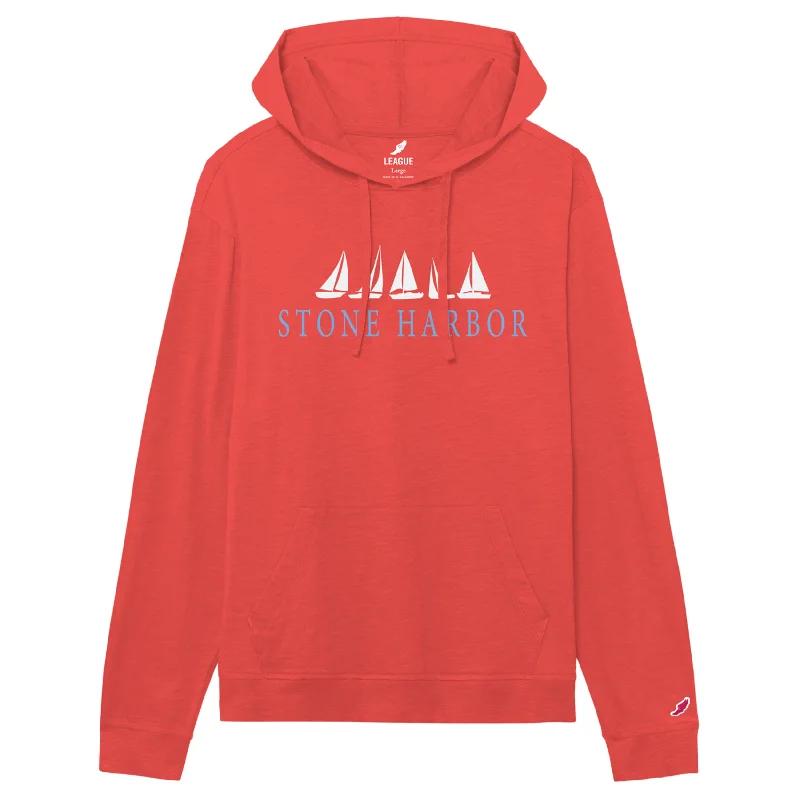 trendy pullover hoodies for men -Men's Stone Harbor 7 Mile Island Boat Hoodie - Nantucket Red