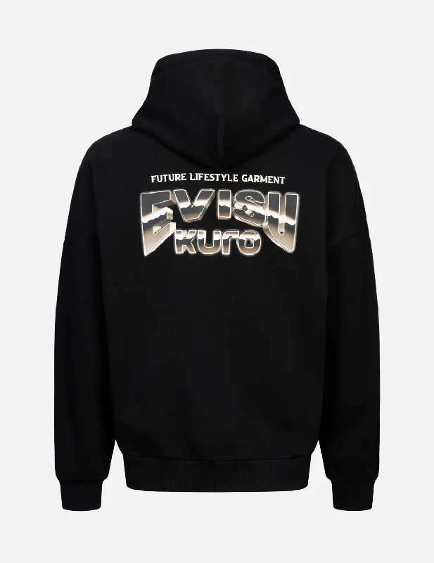 black hoodies for men -Metallic Effect Logo Print Oversized Hoodie