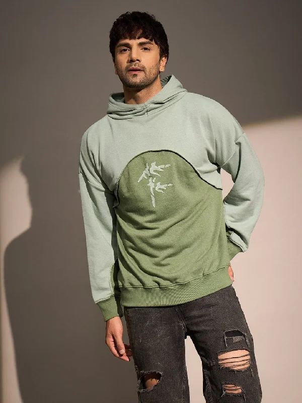 comfortable workout hoodies -Mineral Green Super Baggy Cut & Sew Hoodie